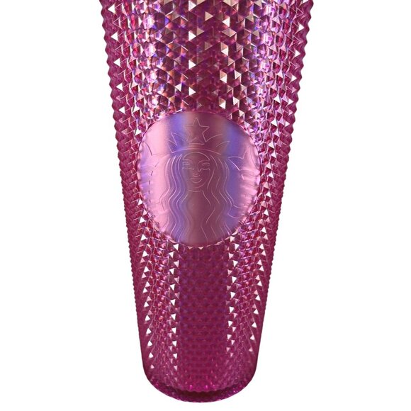 Starbucks 2025 Pink Studded Cold Cup Tumbler 24oz With Straw Iridescent Domed - Picture 4 of 5